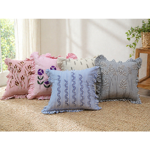 Premium Cotton Embroidered <b>Cushion</b> <b>Cover</b> with Ruffle Border | Luxury Decorative Pillow <b>Cover</b> for Home Decor - Product Image 6