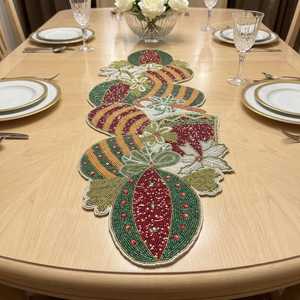 Handmade Embroidered Fabric <b>Table</b> <b>Runner</b> Customized Luxury Design Eco-Friendly Durable 5mm Thickness <b>Green</b> Leaf Decorative Mat - Product Image 1