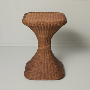 Graceful Dark Brown Rattan <b>Side</b> <b>Table</b> Woven Wicker Accent Stool Hourglass End <b>Table</b> <b>Rustic</b> Furniture For Living Room Decor - Product Image 1