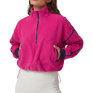 Sudadera Oversize de Forro Polar Rosa Transpirable con Media Cremallera para Mujer, Cuello Alto y Hombros Caídos, Manga Larga, Invierno/Otoño 2026 al por Mayor - Product Image 6