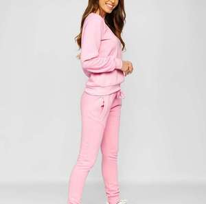 Conjunto Deportivo de Algodón Rosa para Mujer, Cuello Redondo, Manga Larga, Cierre con Cordón, Bolsillos Laterales, Ropa Casual de Primavera, Alta Calidad - Product Image 1