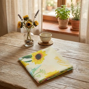 [K-ESSENTIALS] Pañuelo de bolsillo con diseño de flor amarilla, algodón de los años 60, 50x50cm, suave, ecológico, paño cuadrado - Product Image 1