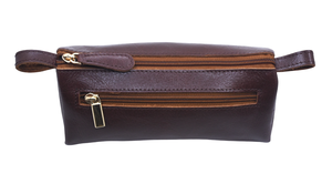 Pochette cosmétique en cuir véritable avec fermeture éclair, unisexe, minimaliste, pour usage quotidien, marron foncé - Product Image 6