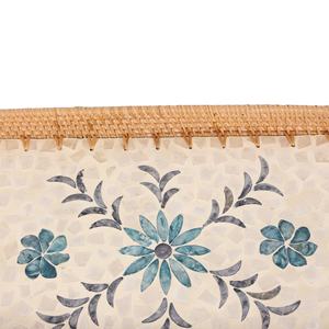 ถาดเสิร์ฟทรงสี่เหลี่ยมผืนผ้าลายดอกไม้ฝังมุกและหวาย  สำหรับตกแต่งโต๊ะกาแฟและห้องครัว  ขายส่ง - Product Image 3