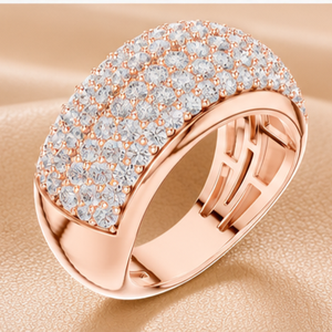 Premium Pave Diamond Dome <b>Ring</b> for Women in Yellow White Rose <b>Gold</b> Luxury Statement <b>Cocktail</b> Jewelry Gift - Product Image 5