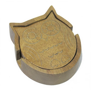 ชุดจานรองแก้วไม้กระถินเทศ 4 ชิ้น พร้อมลายแกะสลักนกฮูกสุดหรู ทำจากเซรามิกและโลหะ เหมาะสำหรับใช้ในบ้าน สำนักงาน หรือเป็นของขวัญ - Product Image 6