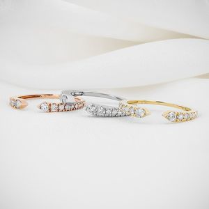 Elvora Gems Solid Gold Diamond Engagement <b>Ring</b> 0.31 Ct Rhodium Plated Double Prong Setting IGI Certified <b>Stacking</b> Open Graduated - Product Image 1