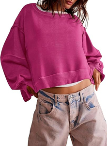 Sudadera Casual de Mujer, Manga Larga, Cuello Redondo, Ajuste Holgado, Estilo Crop Top con Abertura Lateral, Tendencia Otoño 2026 - Product Image 4