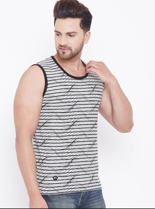 Camiseta sin mangas a rayas para hombre, cuello redondo, informal, transpirable, de punto, de algodón - Product Image 5