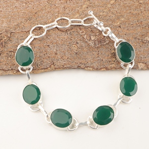 Bracelets chaîne unisexe faits main en laiton Niharika Gems RB-10-16, classiques, avec pierre précieuse Onyx Vert Naturel sertie clos, tendance - Product Image 4