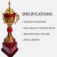 Trophée portable moderne en plastique rouge et or de haute qualité pour tournois de cricket, événements scolaires, récompenses d'académie - Gravure de logo personnalisée