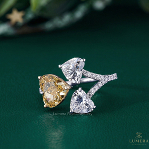 Bague de fiançailles en or jaune massif 9k-18k, diamant de laboratoire jaune taille cœur 3,86 carats, qualité D-E, pureté VVS-VS, certifié IGI, pour mariée - Product Image 1