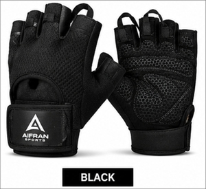 Guantes de Malla Negros Unisex para Levantamiento de Pesas, Transpirables, Antideslizantes, con Agarre Ajustable en la Palma para Gimnasio y Fitness - Product Image 1