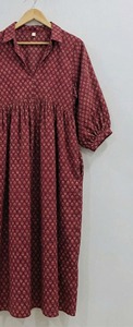 Robe midi pour femme, faite main, 100% coton, formelle, simple, à motifs floraux, respirante, taille naturelle, pour l'été, vêtements en gros - Product Image 3