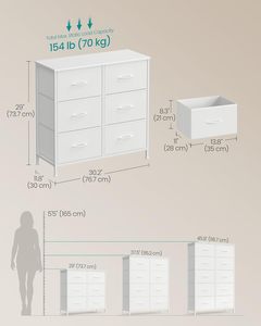 Commode blanche moderne à 6 tiroirs pour chambre à coucher - Product Image 2