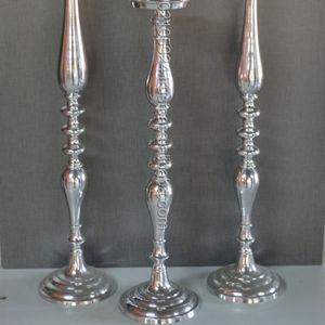 Porte-bougies en métal argenté |   Ensemble de 3 grands chandeliers décoratifs pour centre de table de mariage et décoration intérieure, idéal comme cadeau - Product Image 2