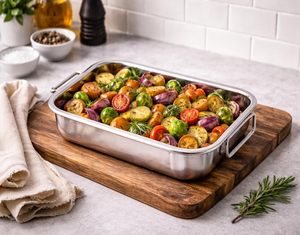 Stainless Steel <b>Tray</b> with Handles for Baking Roasting <b>Grilling</b> Serving | Rectangular <b>Oven</b> <b>Tray</b> Kitchen Cookware Serving <b>Tray</b> - Product Image 3