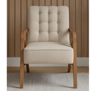 Fauteuil d'appoint capitonné en tissu de style Mid-Century Modern, fauteuil lounge individuel en bois massif pour salon - Product Image 1