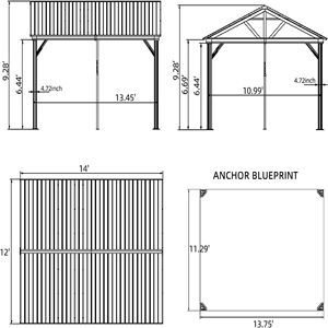Gazebo de Aluminio para Exteriores de 12 x 14 pies con Techo Rígido y Cubierta de Acero Galvanizado para Patios y Jardines (Marrón Amarillo) - Product Image 3