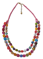Collier artisanal unisexe en forme de boule, style bohème, multi-couches, plaqué or, avec perles en tissu écologiques colorées