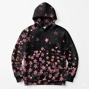 Sudadera con Capucha Floral para Mujer, Personalizable con Logotipo, de Alta Demanda, con Estampado de Flores de Cerezo en Negro y Rosa, de Manga Larga, Tejida y Transpirable - Product Image 1
