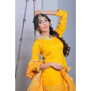 Ensemble de costume de travail en rayonne et mousseline jaune pour femme, 900g, taille XS - Product Image 3