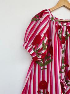 <b>Women</b> Red Floral Striped Cotton Pajama Set <b>Short</b> Sleeve Button Down Ruffle Top and <b>Shorts</b> 2 Piece Summer Sleepwear <b>Lounge</b> Set - Product Image 4
