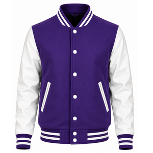 Blousons universitaires pour hommes personnalisés avec logo, manches blanches, style preppy, fermeture boutonnée, respirants, coupe régulière, pour l'automne - Product Image 1