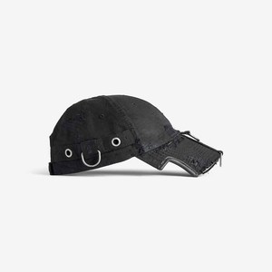 Black 6-Panel Baseball Cap With Ripped Distressed Design Metal Buckle Closure Street Style Casual <b>Hat</b> For <b>Men</b> - Product Image 5
