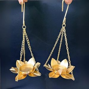 Porte-bougie suspendu en laiton en forme de lotus pour activités religieuses, lanterne en métal résistante à la chaleur - Product Image 3