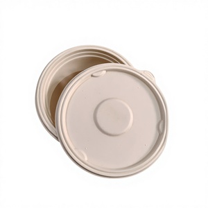 Contenedor Redondo de Bagazo Biodegradable Desechable de 750ml con Tapa para Viajes y Bodas - Product Image 5