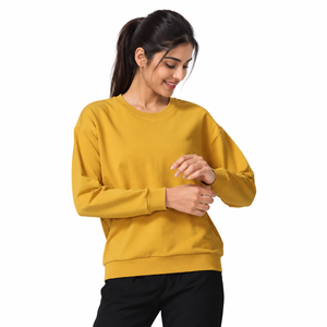 Sweat-shirt jaune uni à col rond unisexe, coupe classique, pull décontracté - Product Image 1