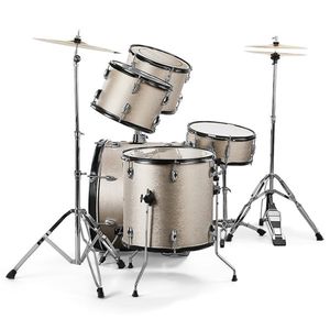 Set Batteria Completo per Adulti da 5 Pezzi Argento con Grancassa, Due Tom, Rullante, Floor Tom, Piatto Ride da 16 pollici, Piatto Hi-Hat da 14 pollici - Product Image 3