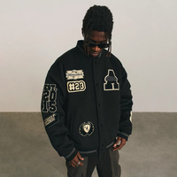 Blouson Bomber Varsity Homme Streetwear avec Patchs Brodés Personnalisés Col Montant Capuche en Toile