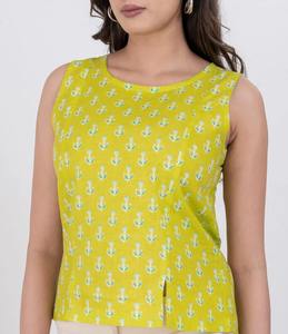 Haut sans manches en coton à imprimé floral de qualité supérieure, écologique, pour femme, tissu doux et respirant, coupe ajustée, style décontracté, été - Product Image 2