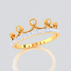 แหวนมงกุฎทองคำสุดหรูประดับเพชรทรงกลมเจียระไนอย่างวิจิตร - เครื่องประดับราชินีสำหรับงานแต่งงานและงานเลี้ยง - Product Image 1