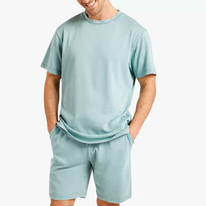 Ensemble décontracté d'été deux pièces pour hommes, délavé à l'acide, t-shirt et short en coton respirant, faible MOQ - Product Image 5