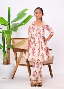 Conjunto de Salwar Kameez Moderno para Niñas, Estampado Floral, Algodón Elástico hasta el Suelo, Secado Rápido, Protección Solar - Product Image 5