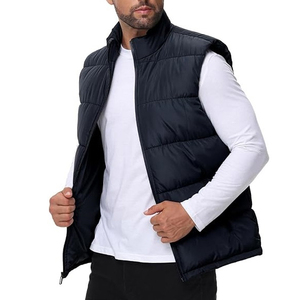 Chaleco Acolchado Azul Marino para Hombre, Cuello Alto, Cierre de Cremallera, Cortavientos, Informal, Ropa de Invierno, Relleno de Poliéster, Bolsillos, Largo Regular - Product Image 3