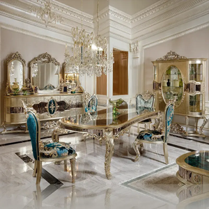 Ensemble de table à manger en bois d'acajou sculpté de qualité supérieure, style antique européen, respectueux de l'environnement, design de villa de style palais français, sur mesure - Product Image 1