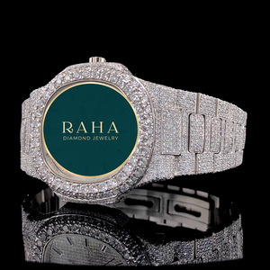 Montre de luxe RAHA en quartz avec boîtier en moissanite 41 mm, cadran en cristal, bracelet en acier inoxydable, mouvement analogique ETA, résistance à l'eau 5 ATM - Product Image 3