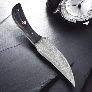 Drop Point Hunting Knife Damascus Steel Blade Straight Edge <b>Leather</b> Handle DIY Grade 0.6mm Thickness - Product Image 4