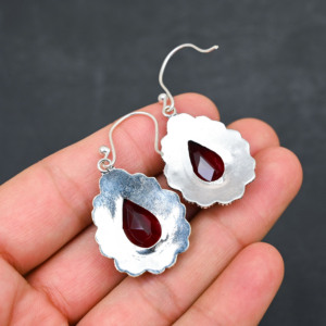 Boucles d'oreilles personnalisées en argent sterling 925 avec grenat rouge créé en laboratoire, 1,9 pouce, bijoux en pierres précieuses faits à la main, boucles d'oreilles fines antiques, cadeau pour femme - Product Image 3