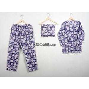 Conjunto de Pijama de Algodón 100% Puro para Mujer, Estampado Floral, Cuello en V, Cierre con Cordón, Transpirable, Largo - Product Image 1