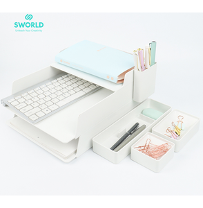 SWORLD Office Organizer 3 Layer Plastic Desktop <b>Storage</b> <b>Box</b> Minimalist Wholesale Design Multifunctional Stacking OEM/ODM - Product Image 5