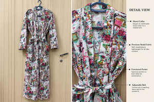 Robe Kimono en Coton Multicolore à Motifs Floraux pour Femme - Peignoir Long Écologique Premium à Séchage Rapide avec Col Châle, Vêtement de Nuit - Product Image 4