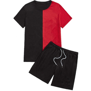 Men's Short <b>Set</b> Color Block T-shirt And Fleece Shorts Wholesale Price Oversized High Neck Street Wear Summer Men <b>Twin</b> <b>Sets</b> - Product Image 1