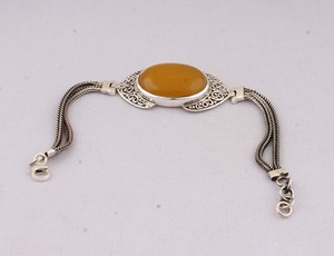 925 Sterling Silver <b>Jade</b> Gemstone <b>Bangles</b> Handcrafted Oval Cabochon Statement Chain Bracelet Wholesale - Product Image 2