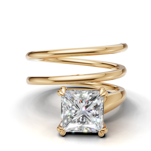 Bague en spirale avec diamant princesse cultivé en laboratoire certifié IGI, or 18 carats, bague de fiançailles solitaire moderne - Product Image 1