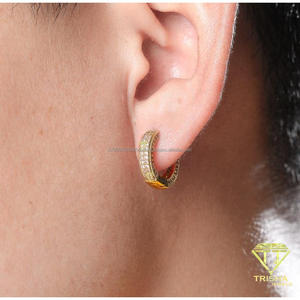 Premium Lab Grown Diamond 925 <b>Sterling</b> <b>Silver</b> Wide <b>Hoop</b> <b>Earrings</b> Two Tone Luxury Jewelry For Wholesale Buyers - Product Image 4